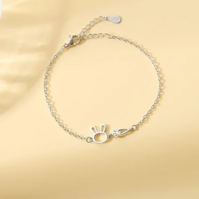 Lắc tay bạc Ý S925 mặt Thỏ & Cà rốt ,Lắc tay bạc Ý dễ thương đơn giản Blue Rabbit LT37