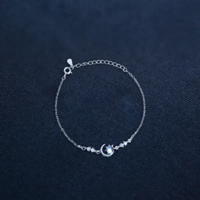 Lắc tay bạc S925 mặt trăng đá moonstone Asimi, Lắc tay bạc S925 nữ cao cấp nữ tính MoonLine LT18 (Sao chép)